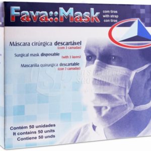 Máscara Cirúrgica Descartável com Tiras Fava – 50 Unidades